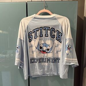 Disney Stitch Experiment 626 Varsity Crop Top Women’s XL Blue Graphic Tee Y2K